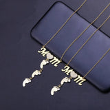 Mom Footprint Necklace with Zircon & Silver Inlay for Gift