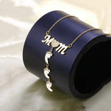 Mom Footprint Necklace with Zircon & Silver Inlay for Gift