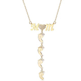 Mom Footprint Necklace with Zircon & Silver Inlay for Gift