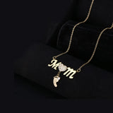 Mom Footprint Necklace with Zircon & Silver Inlay for Gift