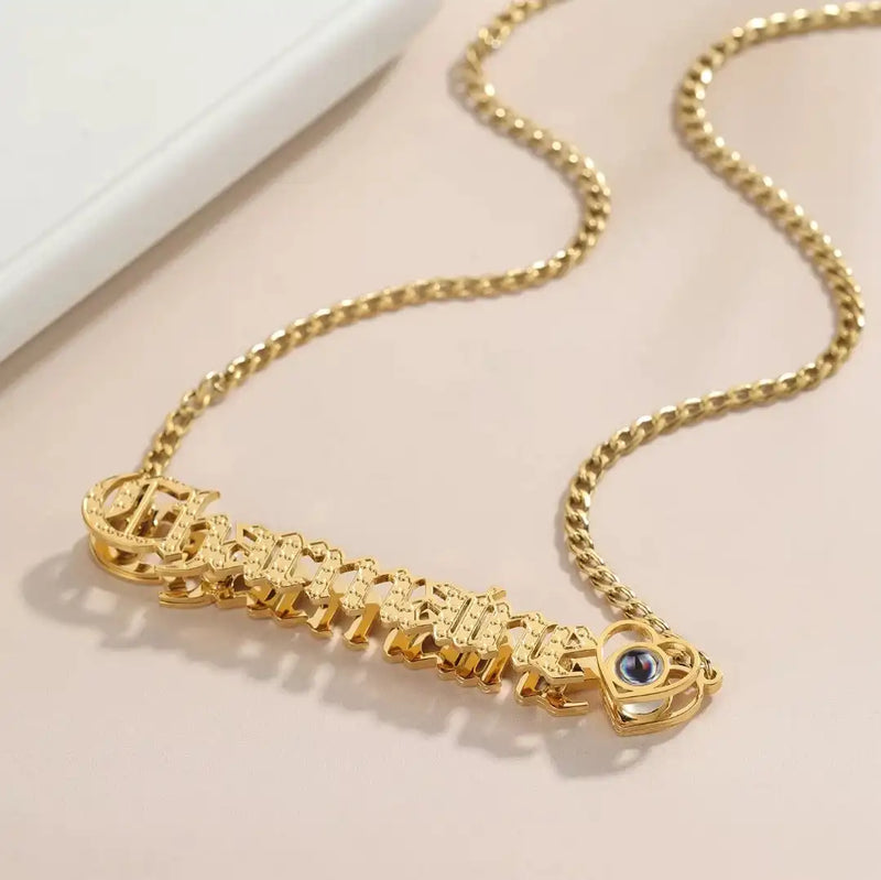 Personalized Picture Necklace Double Layer Letter Necklace