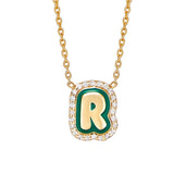 Enamel Bubble Letter Necklace With Zirconia Name Pendant Necklace