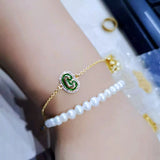 Enamel Letter Bracelet Zirconia Initial Letters Chain Bangles