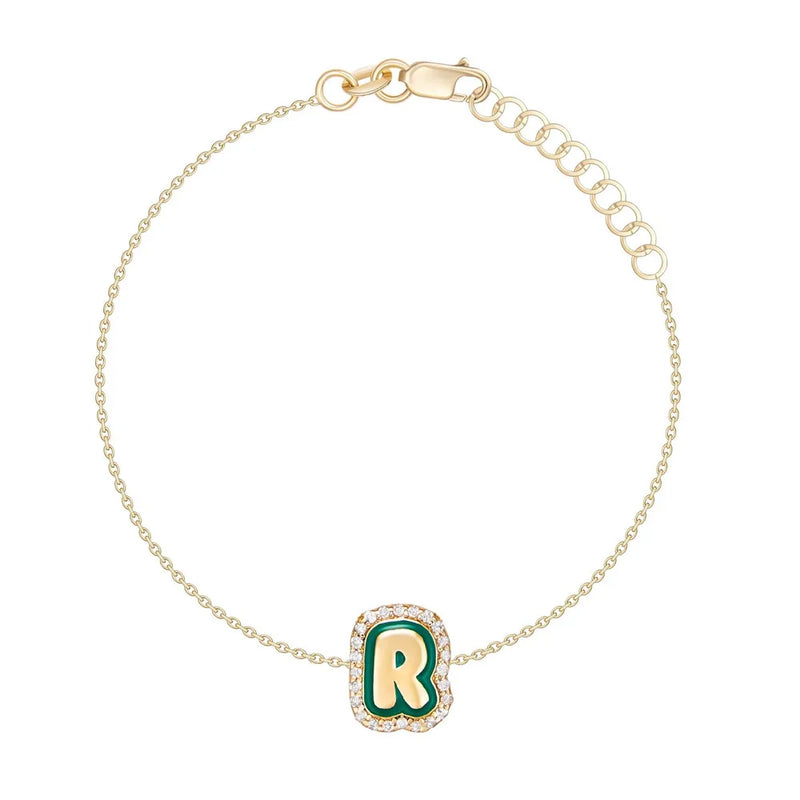 Enamel Letter Bracelet Zirconia Initial Letters Chain Bangles