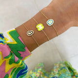 Enamel Letter Bracelet Zirconia Initial Letters Chain Bangles