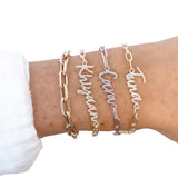 Pave Zirconia Script Letter Nameplate Pendant Bracelet for Girls