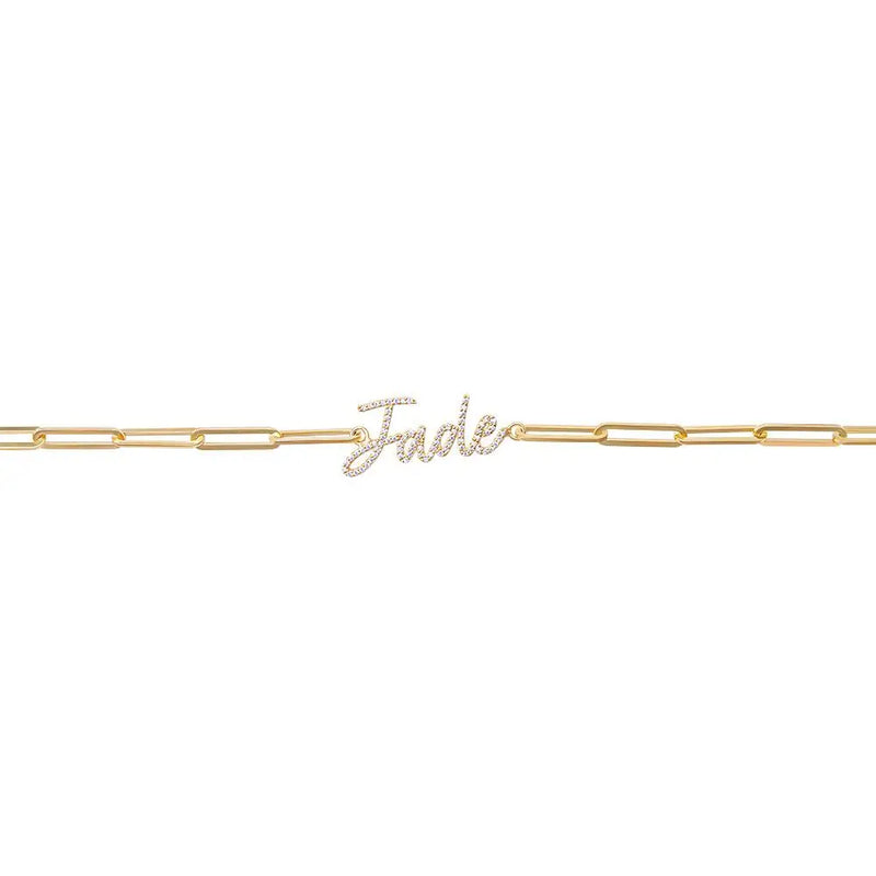 Pave Zirconia Script Letter Nameplate Pendant Bracelet for Girls