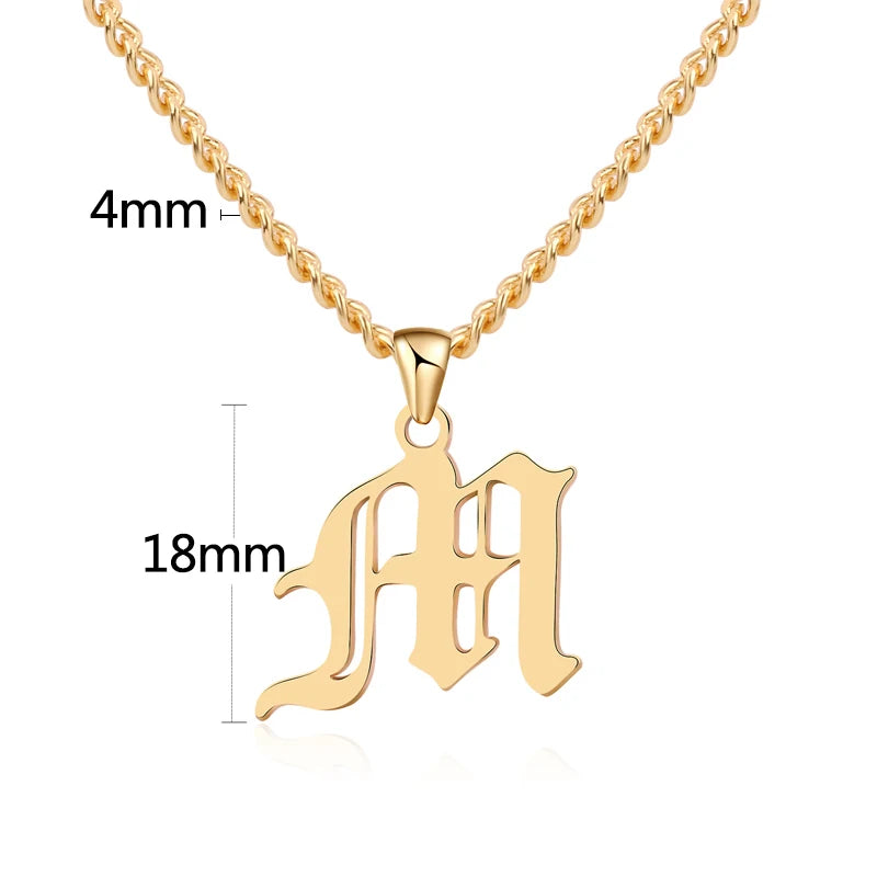 Old English Style Capital Initial A-Z Letter Pendant Necklaces