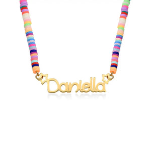 Rainbow Magic Girls Name Necklace Colorful Polymer Clay Bead