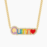 Enamel Rainbow Name Necklace Zircon Jewelry