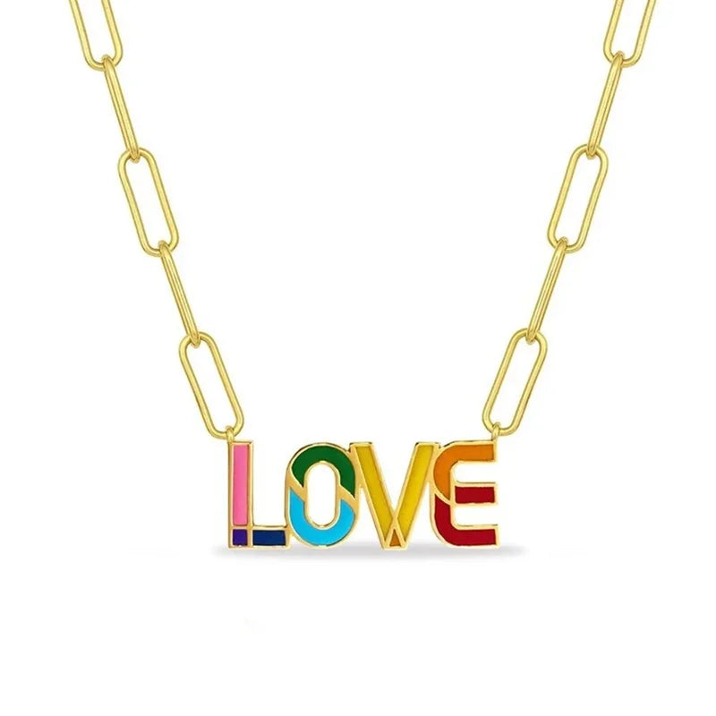 Rainbow Pave Outline Enamel Necklace Colorful Name Necklace
