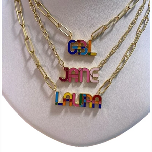 Rainbow Pave Outline Enamel Necklace Colorful Name Necklace