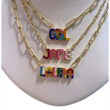 Rainbow Pave Outline Enamel Necklace Colorful Name Necklace