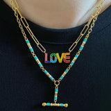 Rainbow Pave Outline Enamel Necklace Colorful Name Necklace
