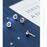 925 Silver Flower Clear CZ Stud Earrings Women Girl Brincos Jewelry