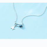 925 Silver Double Star Paper Clip Pendant Choker Necklace