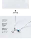 925 Silver Double Star Paper Clip Pendant Choker Necklace