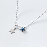 925 Silver Double Star Paper Clip Pendant Choker Necklace