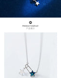 925 Silver Double Star Paper Clip Pendant Choker Necklace