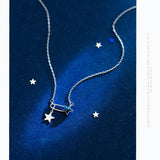 925 Silver Double Star Paper Clip Pendant Choker Necklace