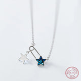 925 Silver Double Star Paper Clip Pendant Choker Necklace