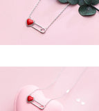 925 Silver Red Heart Paper Clip Pendant Necklace for Women