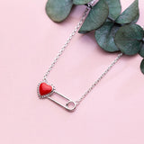 925 Silver Red Heart Paper Clip Pendant Necklace for Women