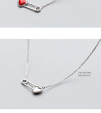 925 Silver Red Heart Paper Clip Pendant Necklace for Women