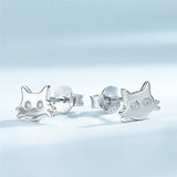 Sterling Silver Cat Stud Earrings Clear CZ Animal Push-Back Jewelry
