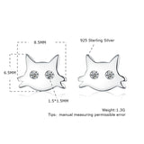 Sterling Silver Cat Stud Earrings Clear CZ Animal Push-Back Jewelry