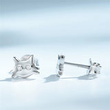 Sterling Silver Cat Stud Earrings Clear CZ Animal Push-Back Jewelry