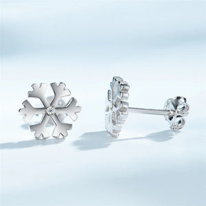 925 Sterling Silver Snow Flake CZ Stud Earring Gift For Girls