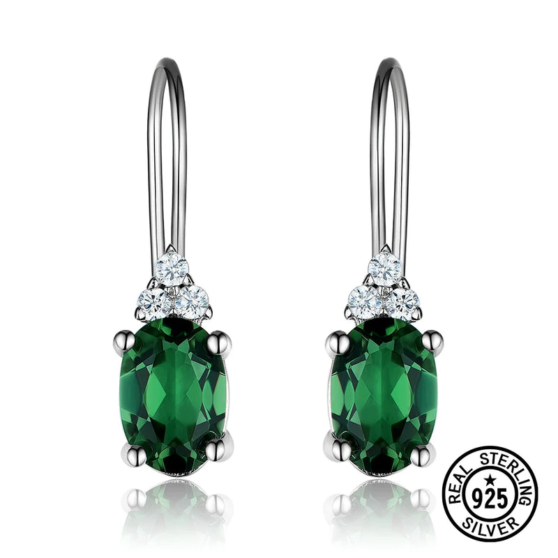 925 Silver Emerald Glass CZ Clip Earring Jewelry