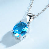 Sea CZ 925 Silver Pendant w/Adjustable Chain Fine Jewelry