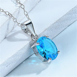 Sea CZ 925 Silver Pendant w/Adjustable Chain Fine Jewelry