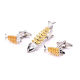 Copper Silver Fish Cufflinks & Tie Clip Set