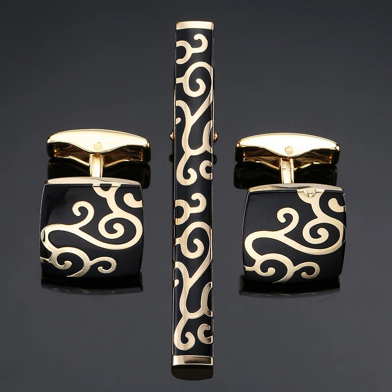 Auspic. Clouds Pattern Tie Clip Cufflinks Business Man Jewelry