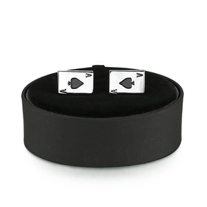 French Shirt Cufflinks Box Set Silver Poker Leather Box Men