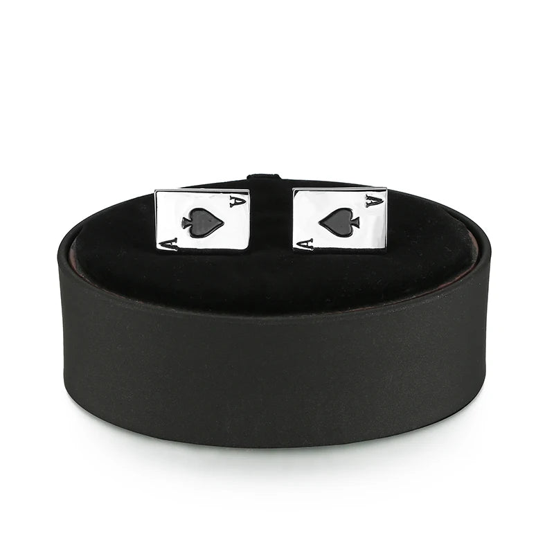 French Shirt Cufflinks Box Set Silver Poker Leather Box Men
