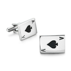 French Shirt Cufflinks Box Set Silver Poker Leather Box Men
