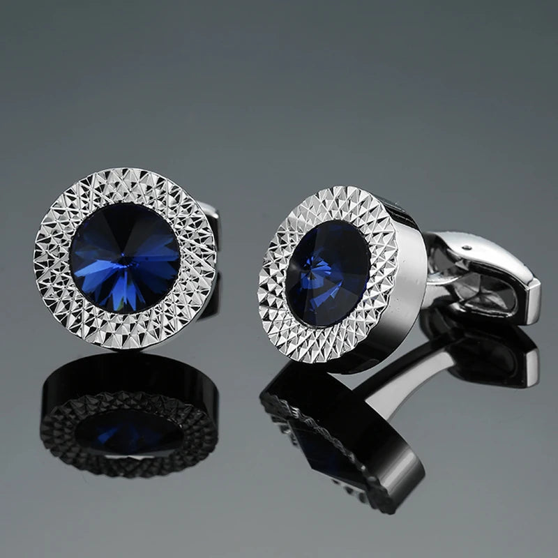 Silvery Carved Austria Crystal Cufflinks for Men
