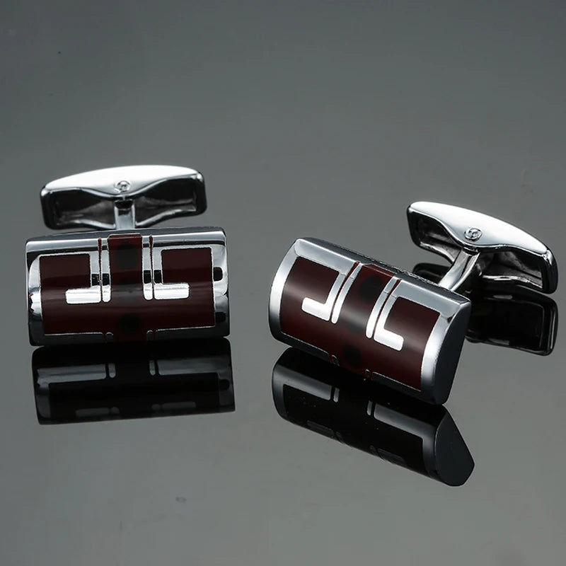 High Brass Red Enamel Cufflinks Men's French Shirt Cufflinks