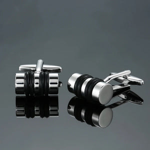 High brass silvery cylindrical leather rope Cufflinks Men's French shirt
