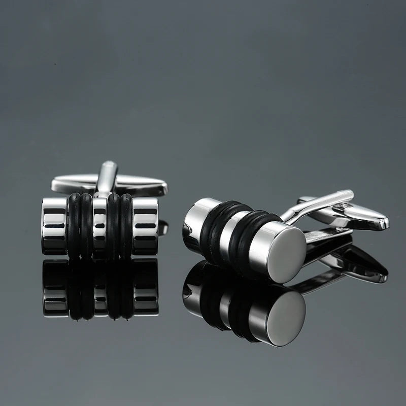 High brass silvery cylindrical leather rope Cufflinks Men's French shirt