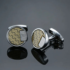 DY French Cufflinks Silvery Round Carving Retro Pattern