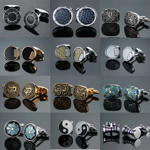 DY French Cufflinks Silvery Round Carving Retro Pattern