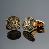 DY French Cufflinks Silvery Round Carving Retro Pattern