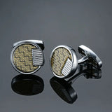 DY French Cufflinks Silvery Round Carving Retro Pattern