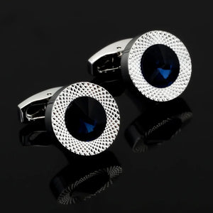 Silver Crystal Round Cufflinks for Men's Shirts