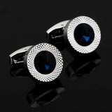 Silver Crystal Round Cufflinks for Men's Shirts